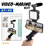 AY49 Video Vlogging Kit – Tripod, Microphone, LED Light & Phone Holder – All in One