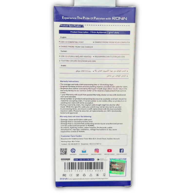 Ronin Fast Charging Micro USB Data Cable – Durable & High-Speed