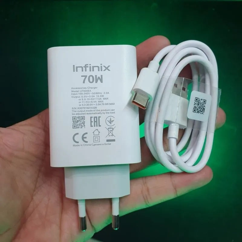 Infinix 70W Fast Charging Adapter – Rapid & Safe Charging