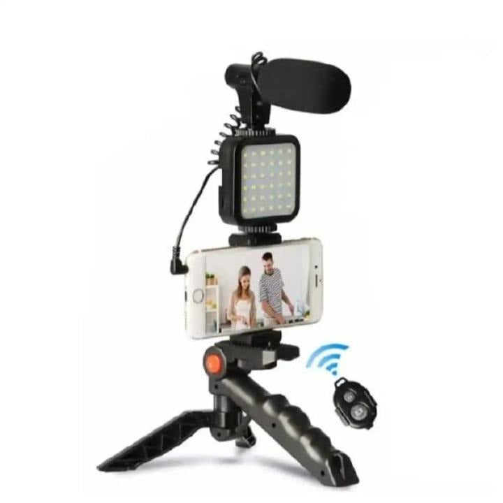 AY49 Video Vlogging Kit – Tripod, Microphone, LED Light & Phone Holder – All in One