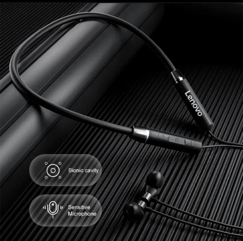 Lenovo Wireless Neckband – Magnetic Sports Earphones with Deep Bass & Long Battery Backup
